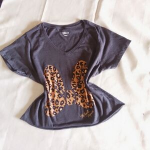Disney Gray and Brown Leopard Print Bow Blouse